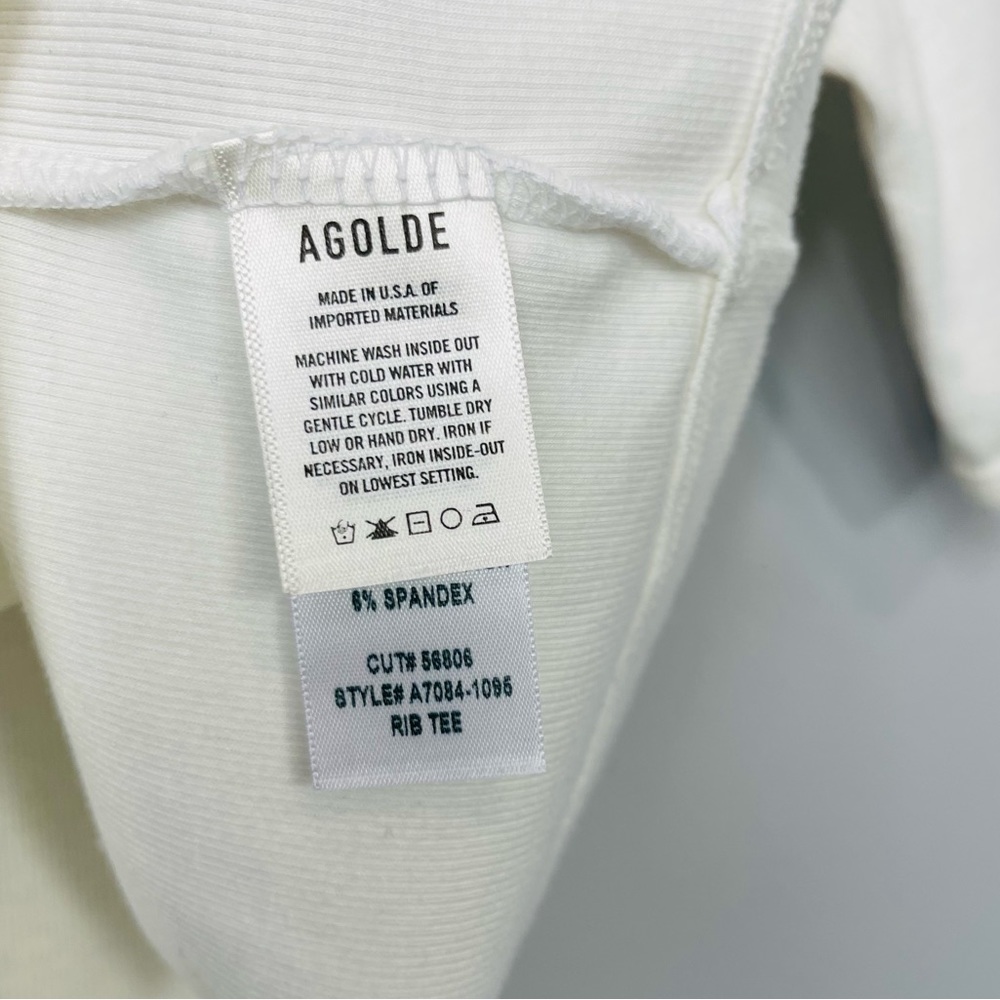 AGOLDE Relaxed Rib Tee In White Crop Crew Neck Basic Minimalist A7084-1096 XS - Picture 11 of 11